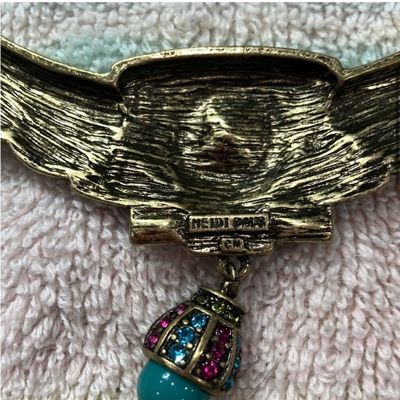 Turquoise Beaded Necklace with Silver Centerpiece and Teardrop Pendant - Picture 4 of 4